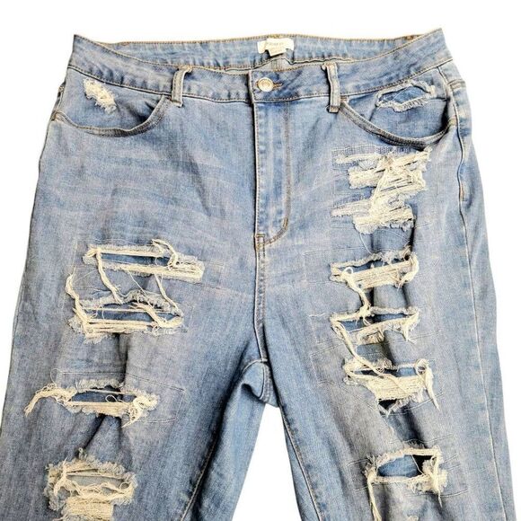 Forever 21 Distressed Faded Blue Denim Ripped Torn Up High Rise Skinny Jeans - Picture 3 of 10